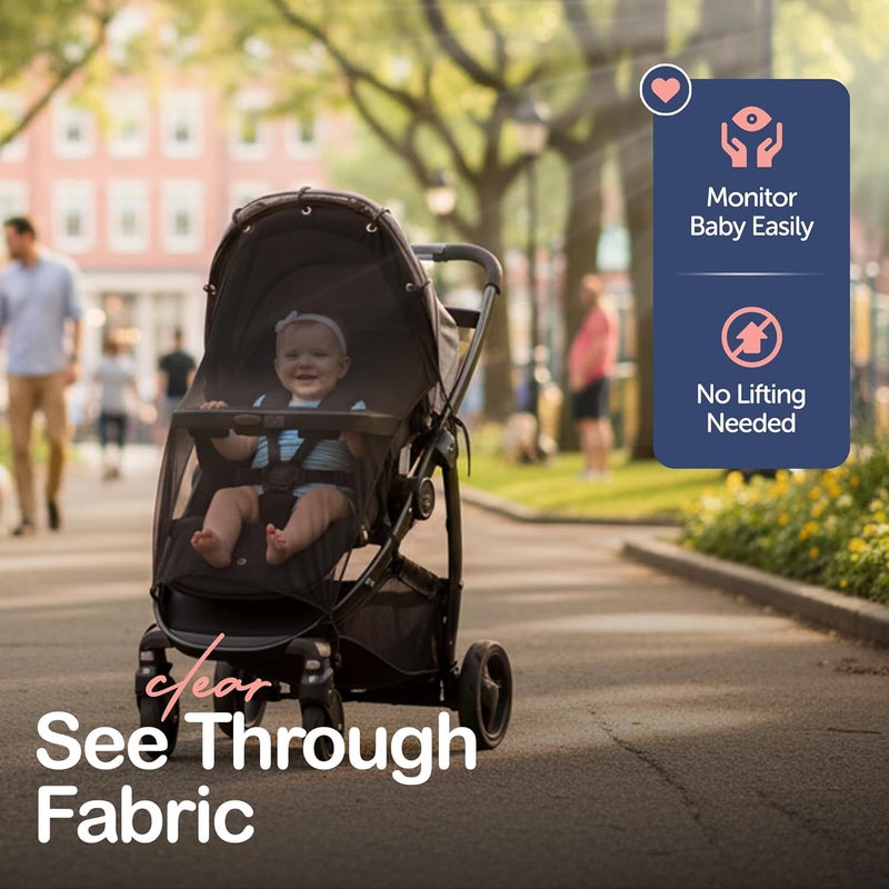 IntiMom Stroller Sun Shade - Universal UV Protection Cover for Strollers Sunshade with See Through, Clip-On Sun Blocker, Sun Shield for Baby, Breathable Adjustable Fit, Full Coverage, XL Black - Image 4